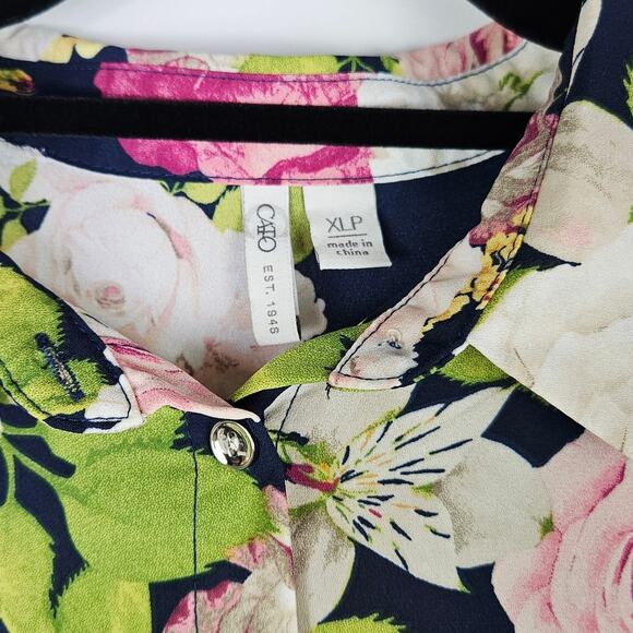 Cato Women’s XLP Floral Button Up Blouse Asymmetrical Hem Long Sleeve Career Top - Picture 4 of 13